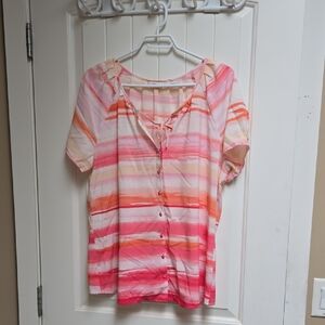 Reitmans XL Women's Vibrant Striped Button Down Shirt Short Sleeve